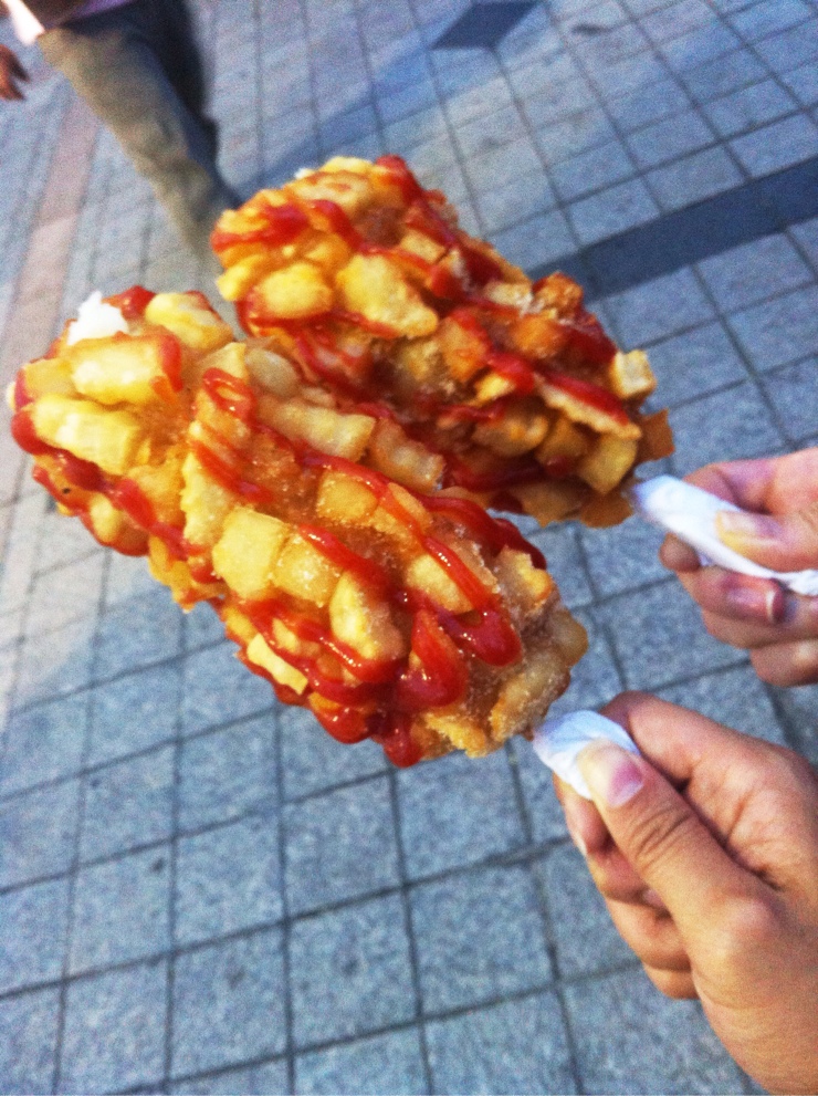 Korean-style potato corn dog with crisp exterior