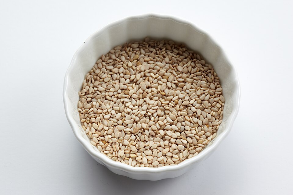 Sesame seeds and Korean pantry ingredients on a table