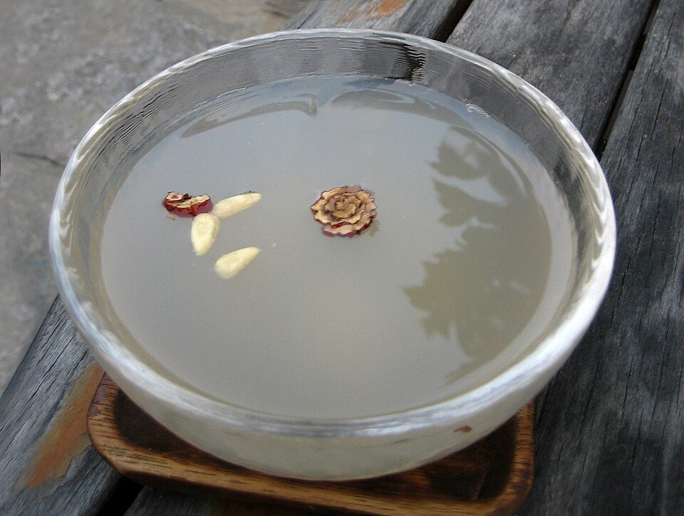 Korean sikhye rice punch in a traditional cup